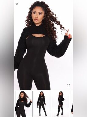 Fashion Nova Black Cropped Cable Knit Shrug with Hood